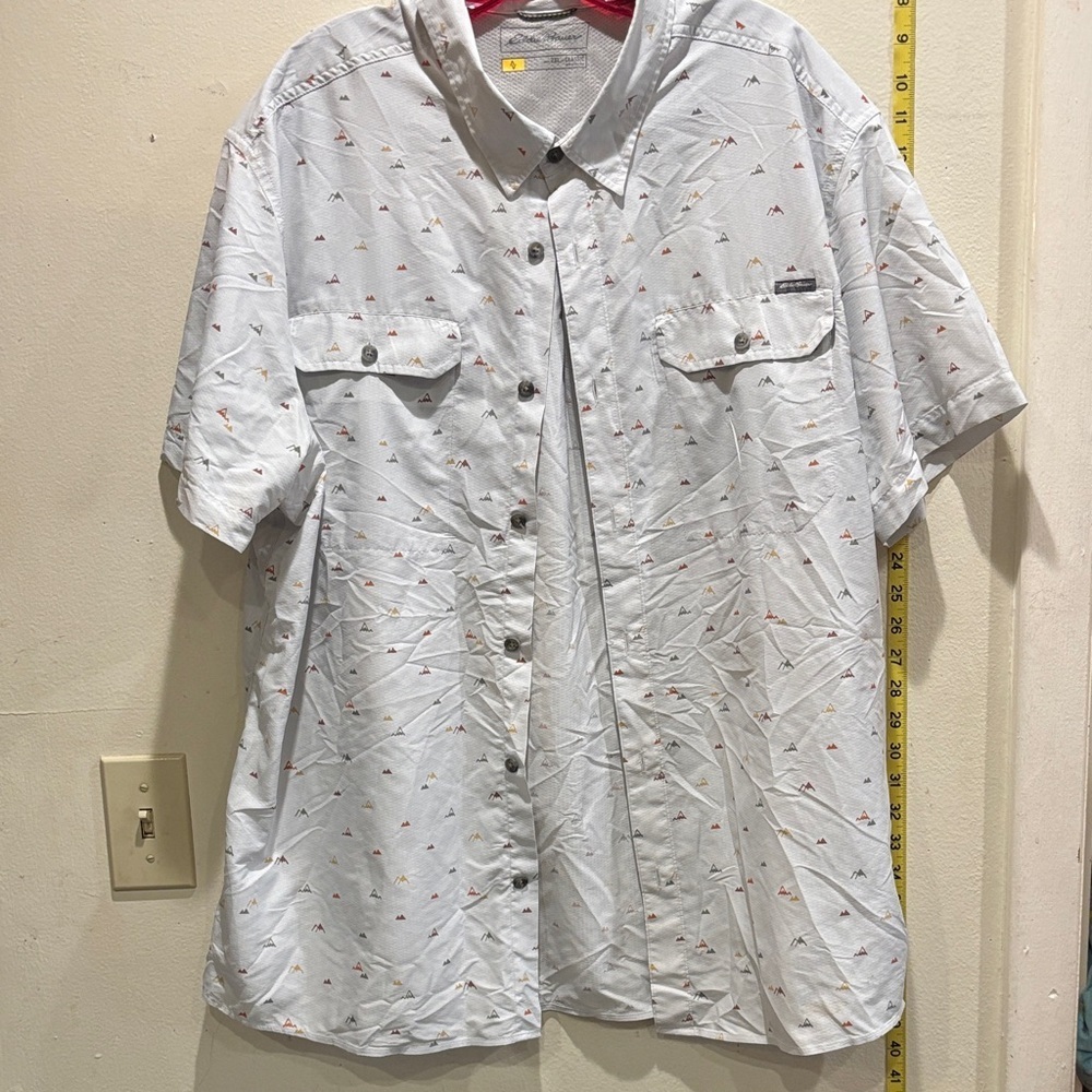 Eddie Bauer White Patterned Casual Button Down Shirt